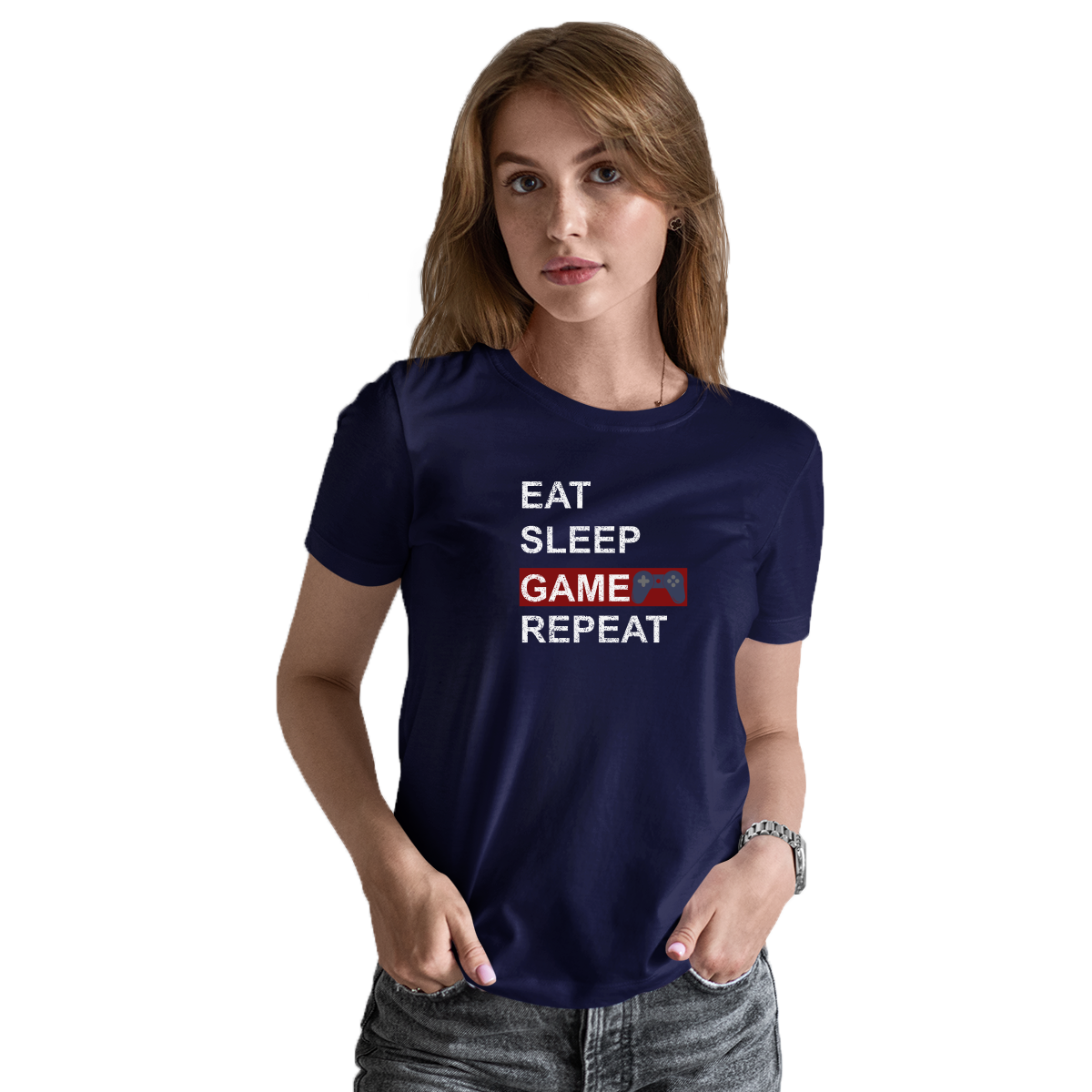 Eat Sleep Game Repeat Women's T-shirt | Navy