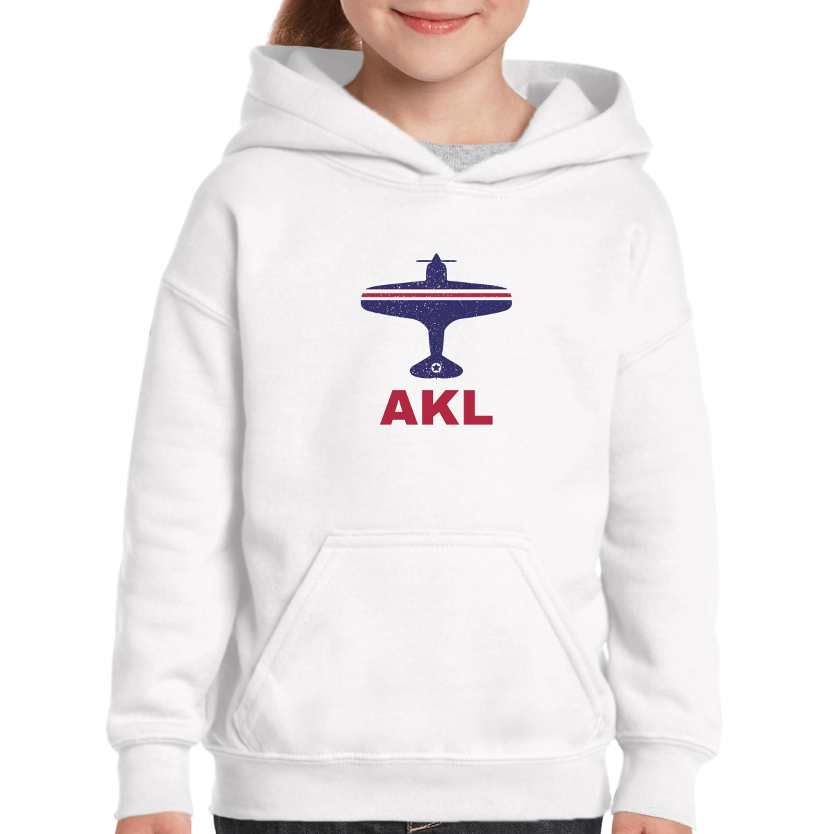 Fly Auckland AKL Airport Kids Hoodie | White