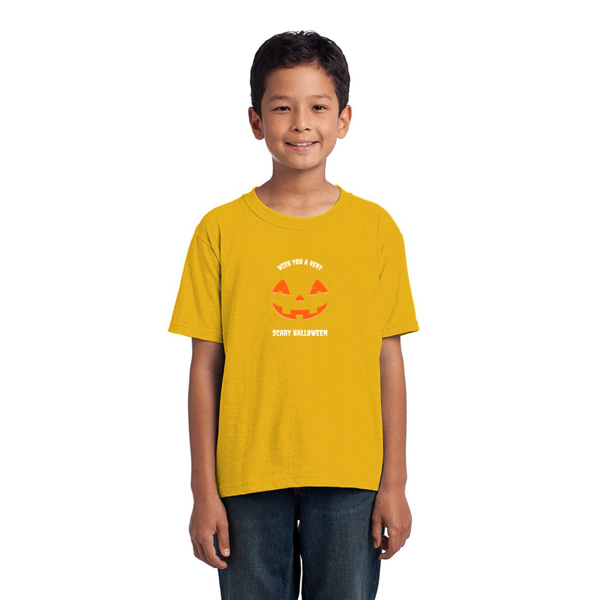 Wish You a Very Scary Halloween Kids T-shirt | Yellow