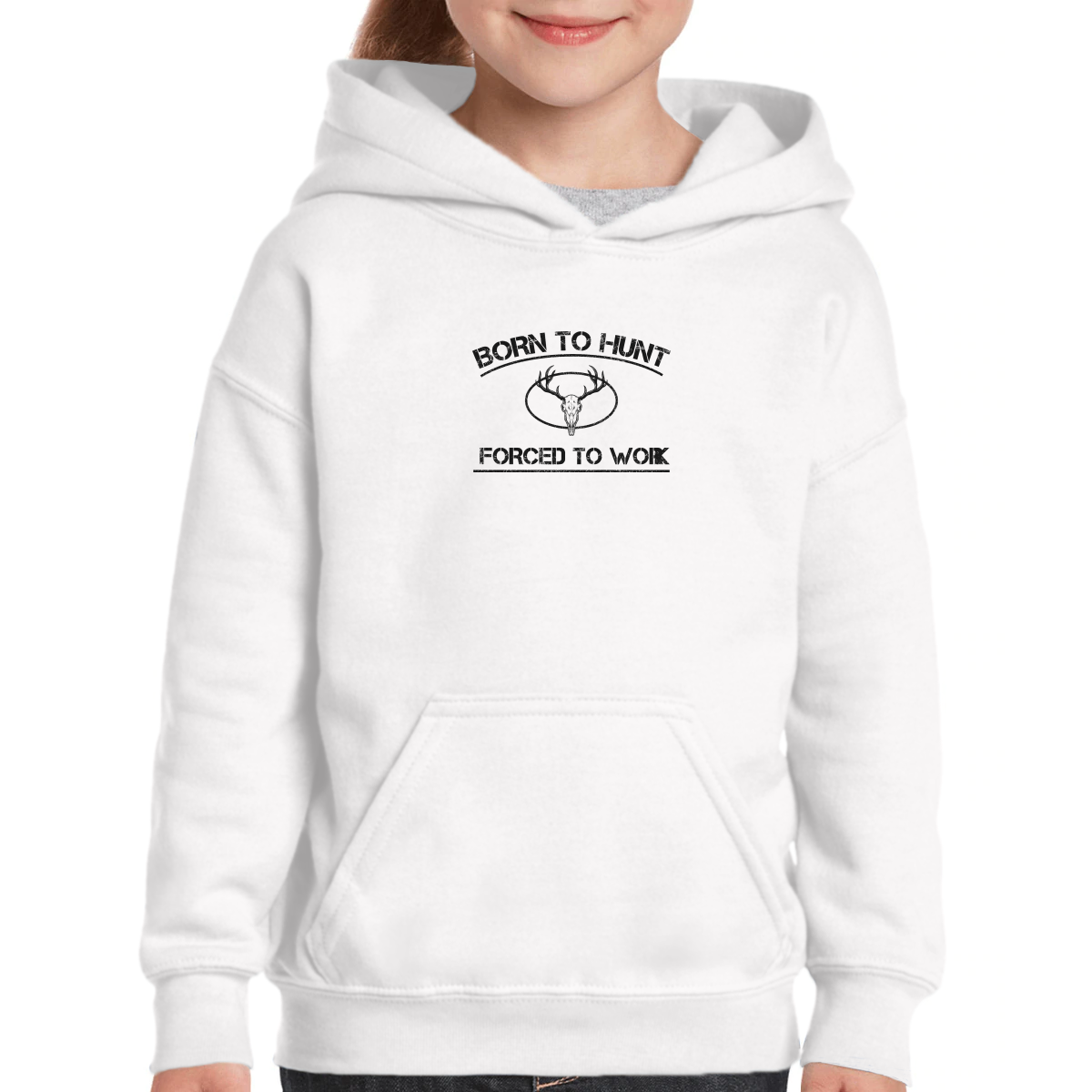 Born To Hunt Forced To Work Kids Hoodie | White