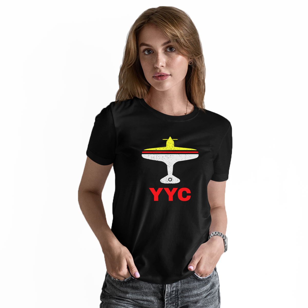 Fly Calgary YYC Airport Women's T-shirt | Black