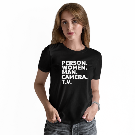 Person Woman Man Camera TV Women's T-shirt | Black