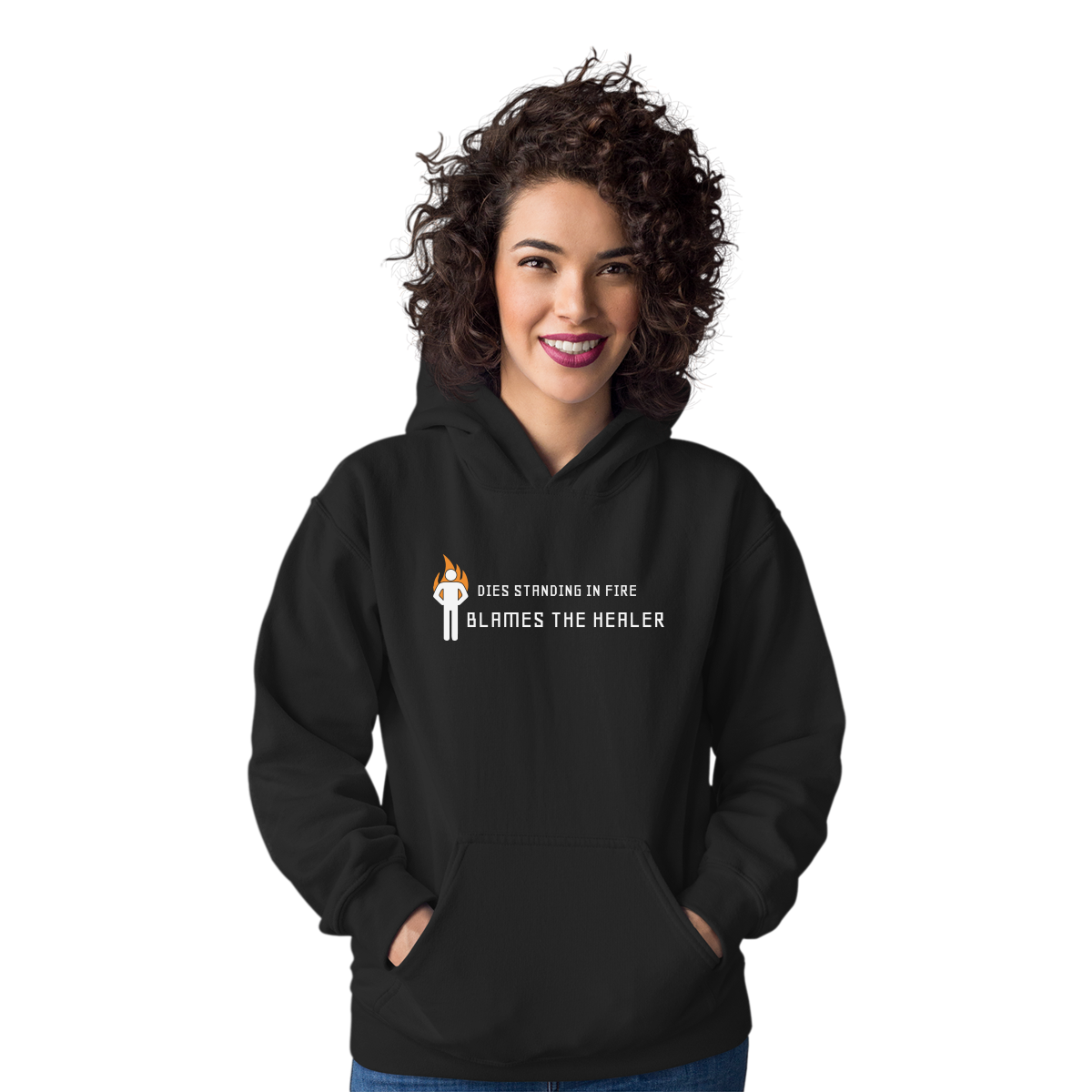 Dies Standing In Fire Blames The Healer Unisex Hoodie | Black