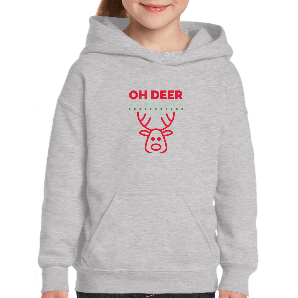 Oh Deer Christmas Is Here Kids Hoodie | Gray