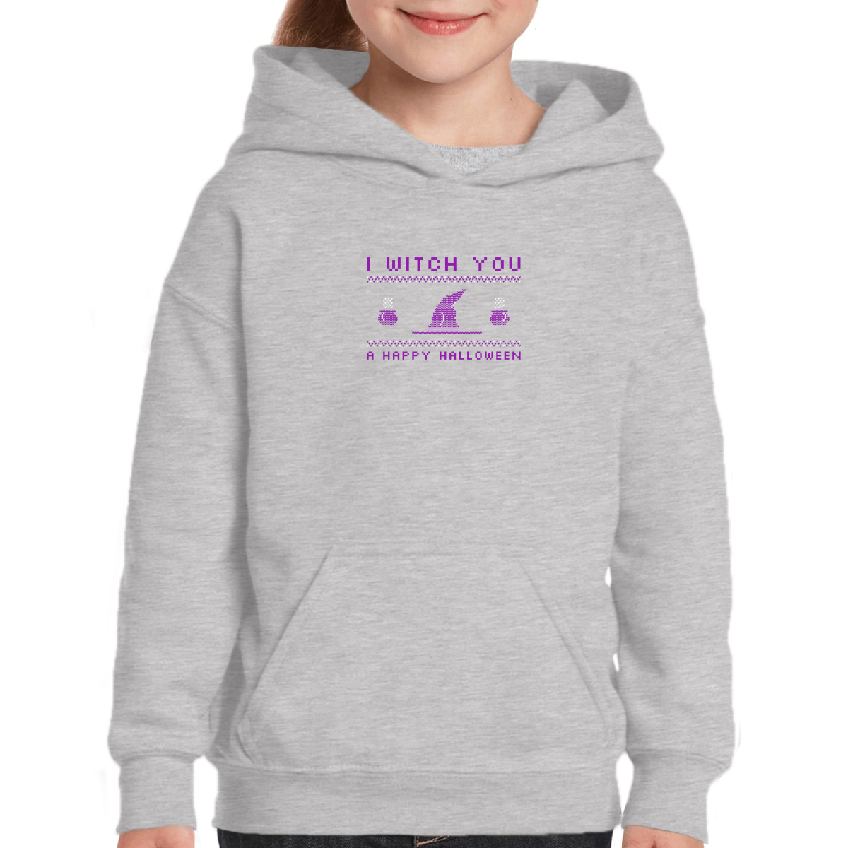 I Witch You a Happy Halloween Kids Hoodie | Gray