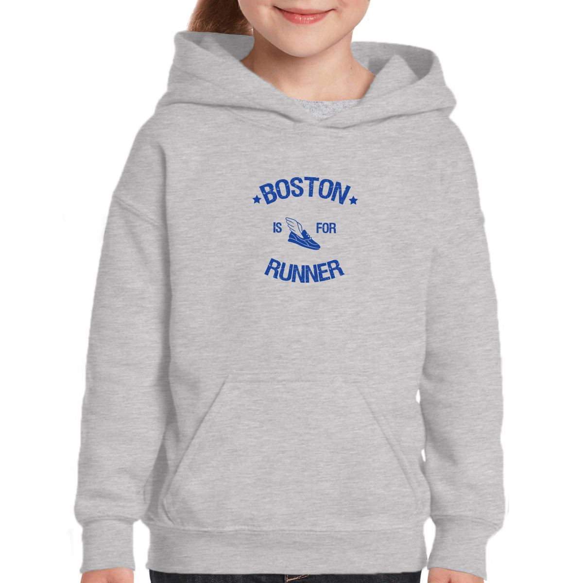 Boston Is For Runners Kids Hoodie | Gray