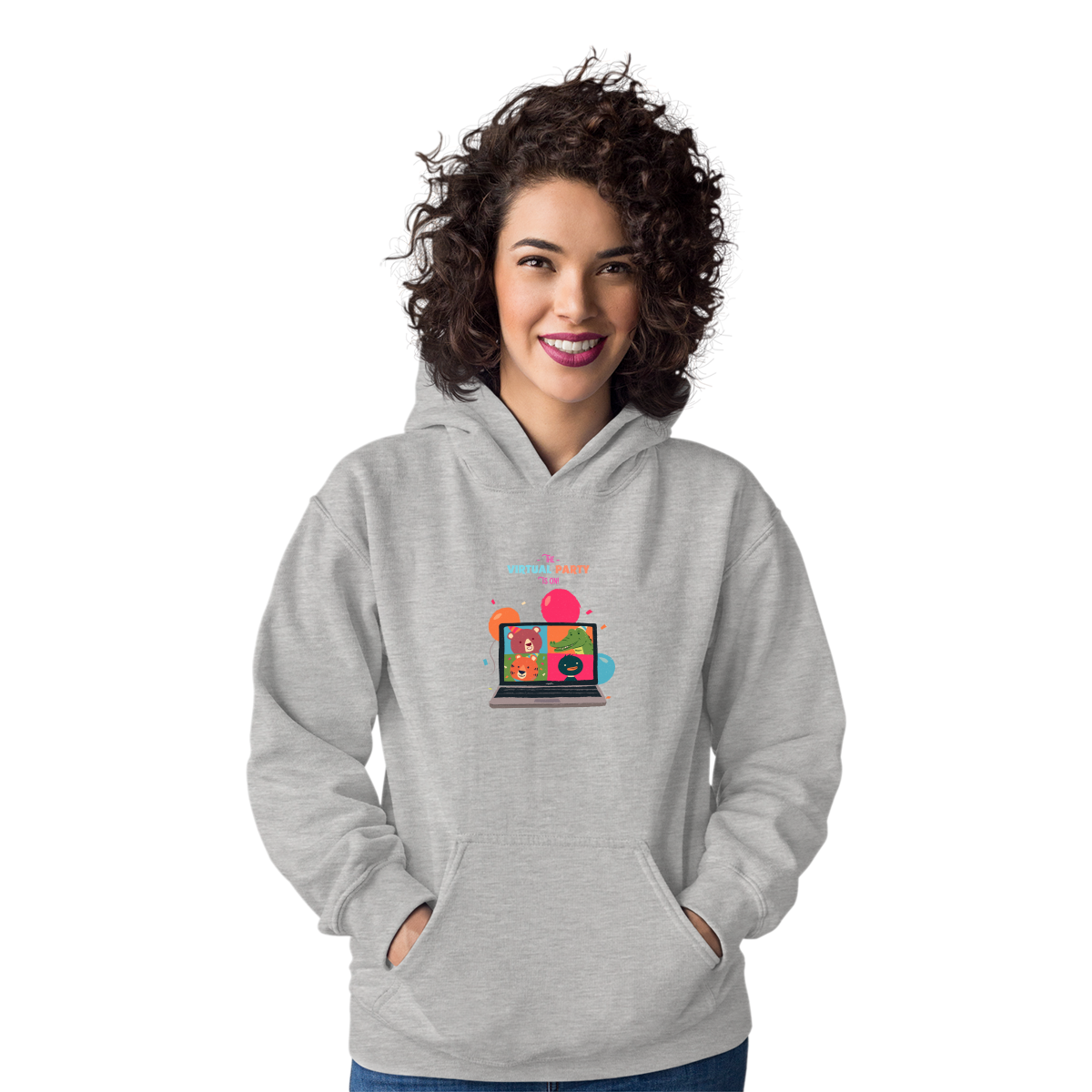 The Virtual Party is on Unisex Hoodie | Gray