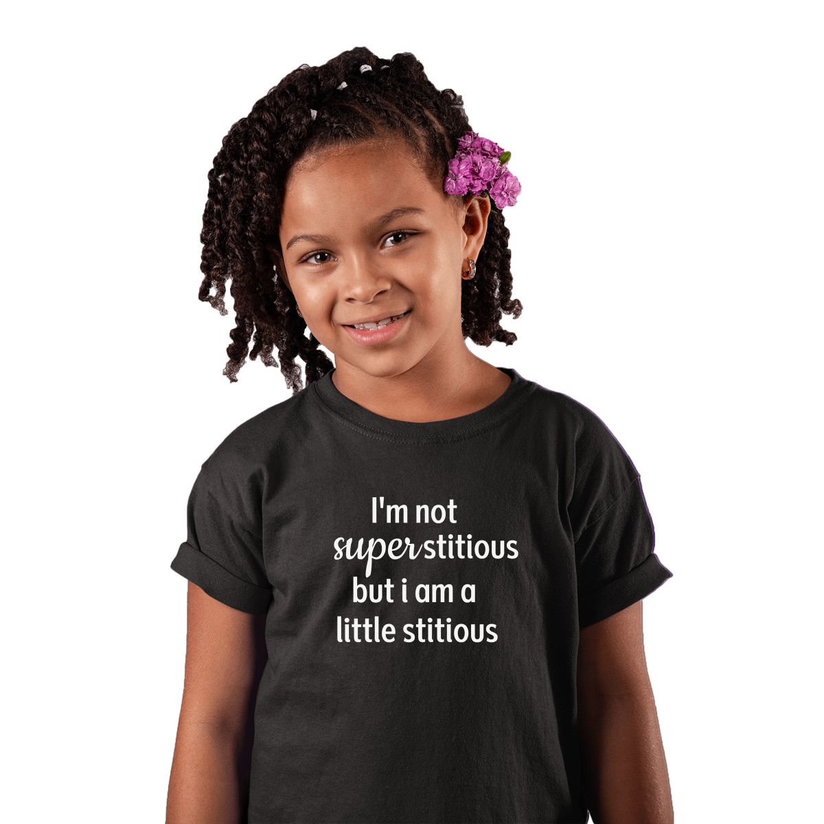 I'm Not Superstitious but I am a Little Stitious Kids T-shirt | Black