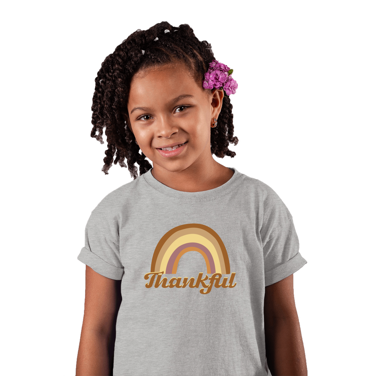 Thankful Retro Rainbow Kids T-shirt | Gray