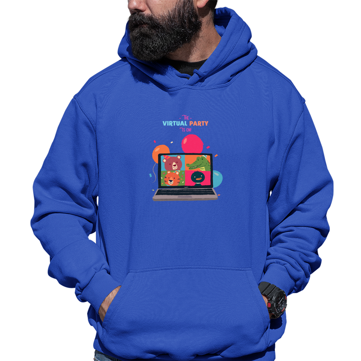 The Virtual Party is on Unisex Hoodie | Blue