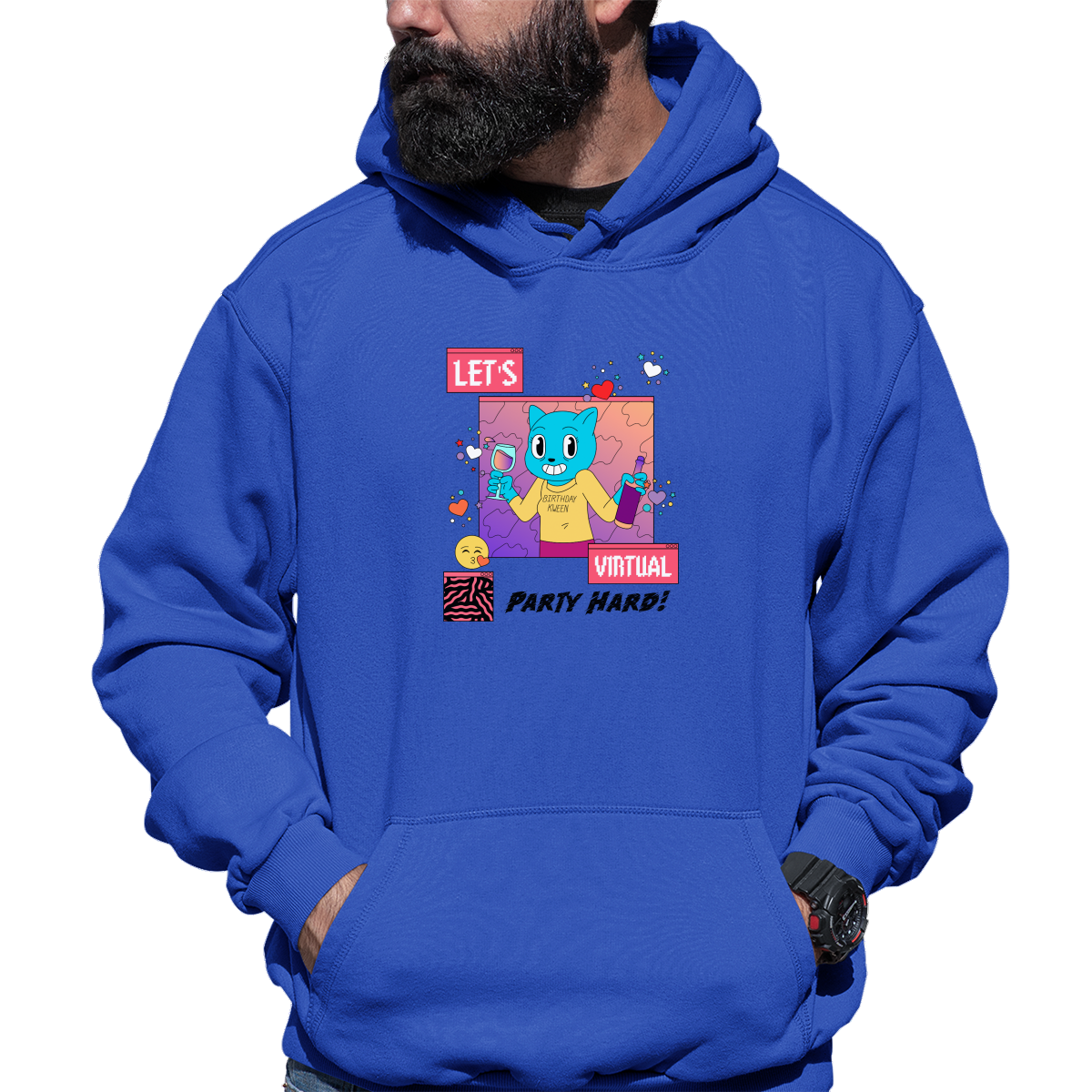 Let's Virtual Party Hard Unisex Hoodie | Blue