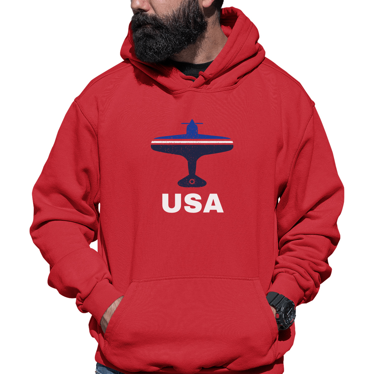 Fly USA Airport Unisex Hoodie | Red