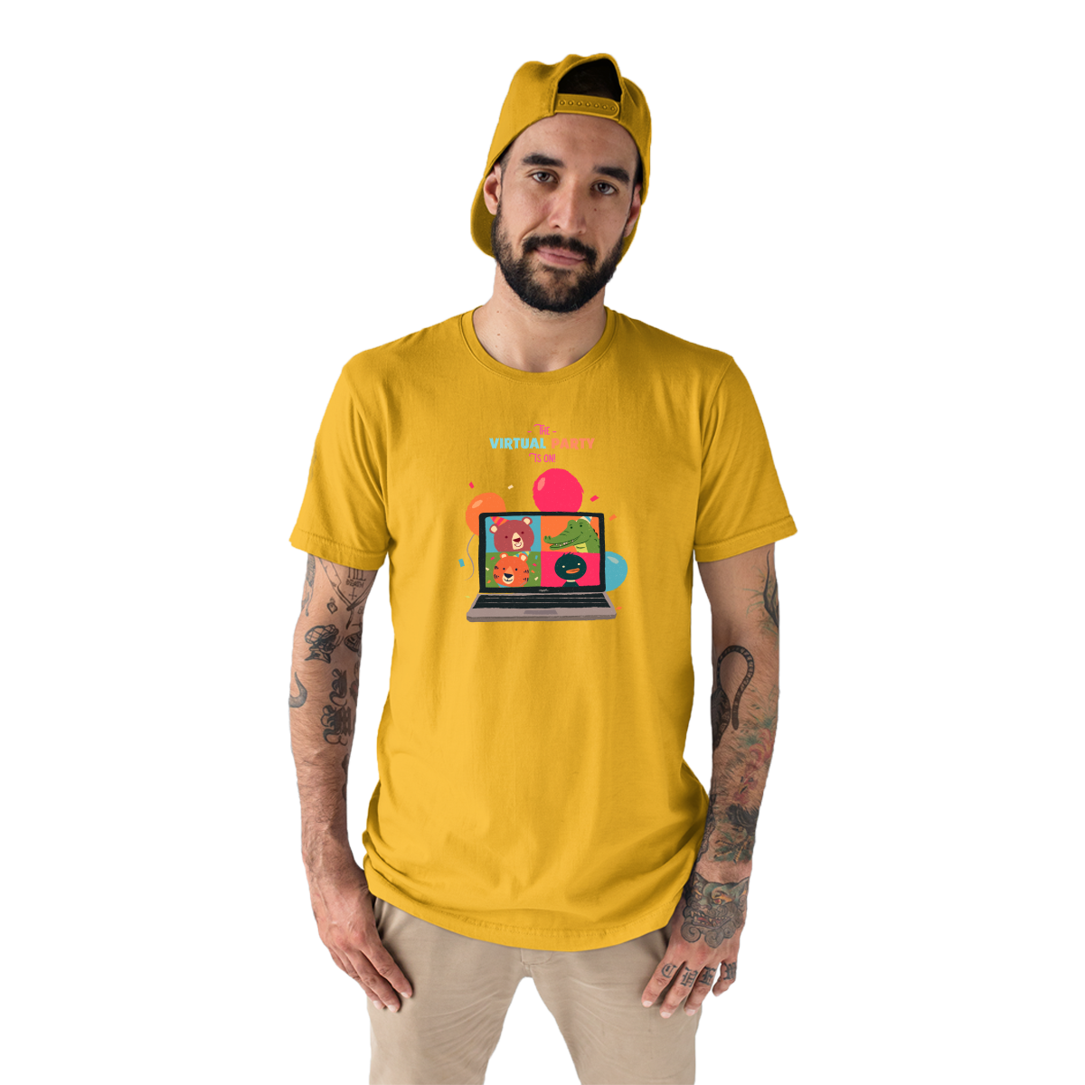 The Virtual Party is on Men's T-shirt | Yellow