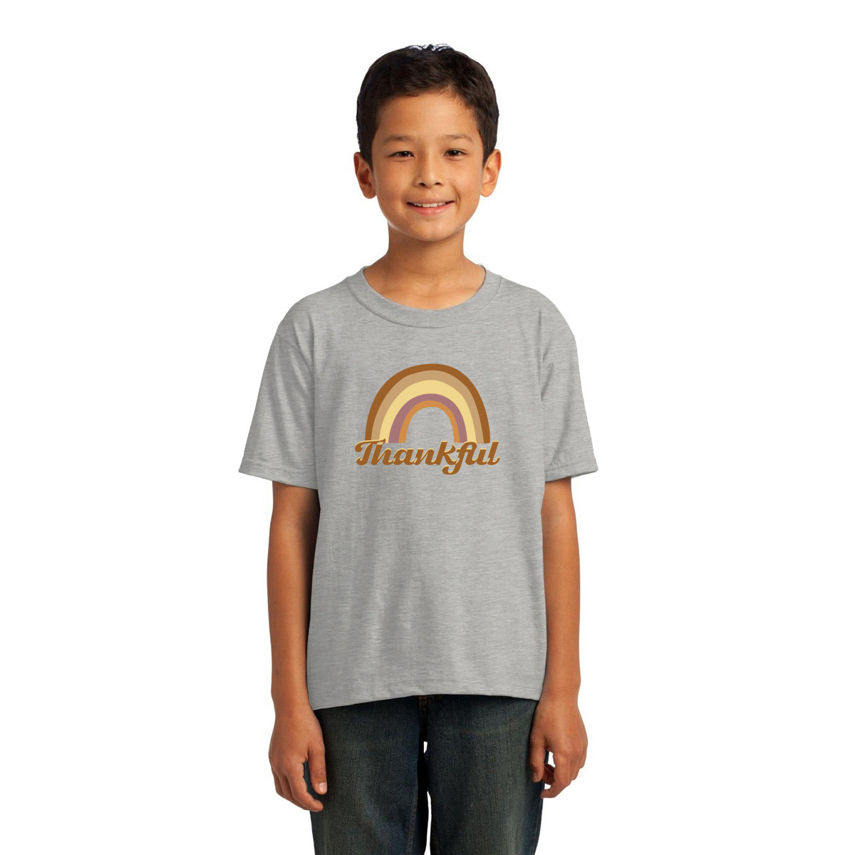 Thankful Retro Rainbow Kids T-shirt | Gray