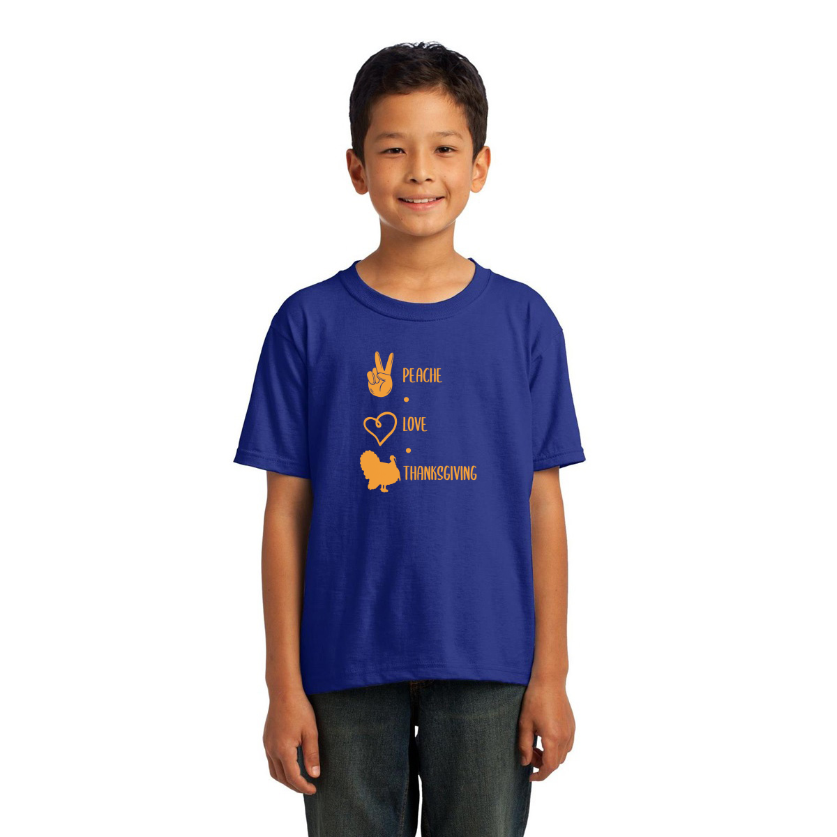 Peace Love Thanksgiving Kids T-shirt | Blue