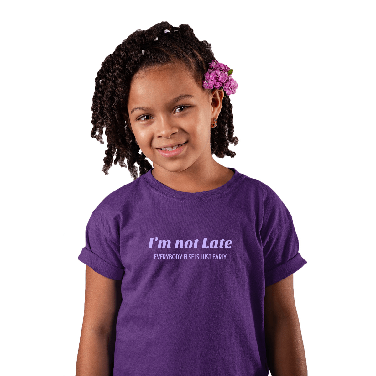 I’m not late everybody else is just early Kids T-shirt | Purple
