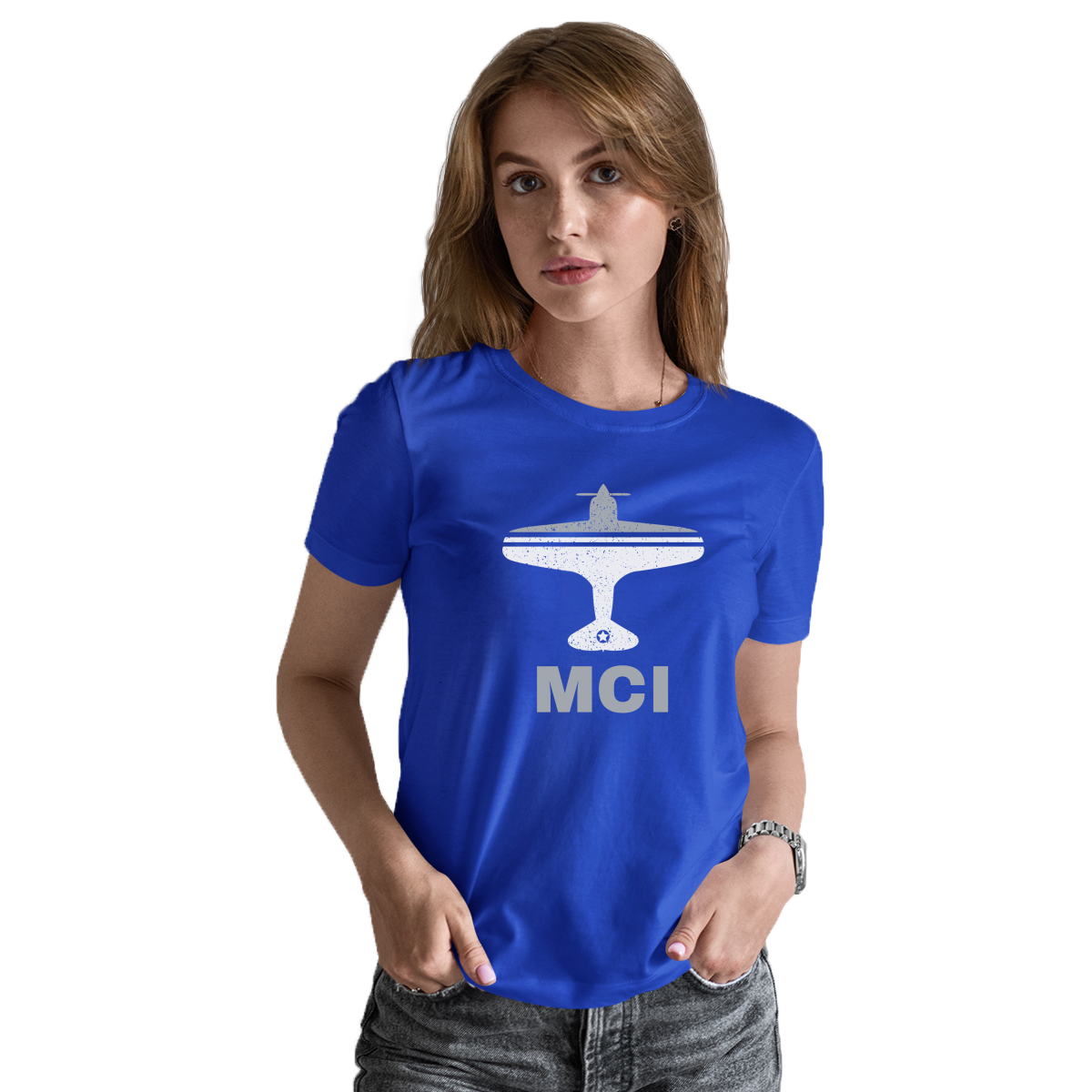 Fly Kansas City MCI Airport Women's T-shirt | Blue