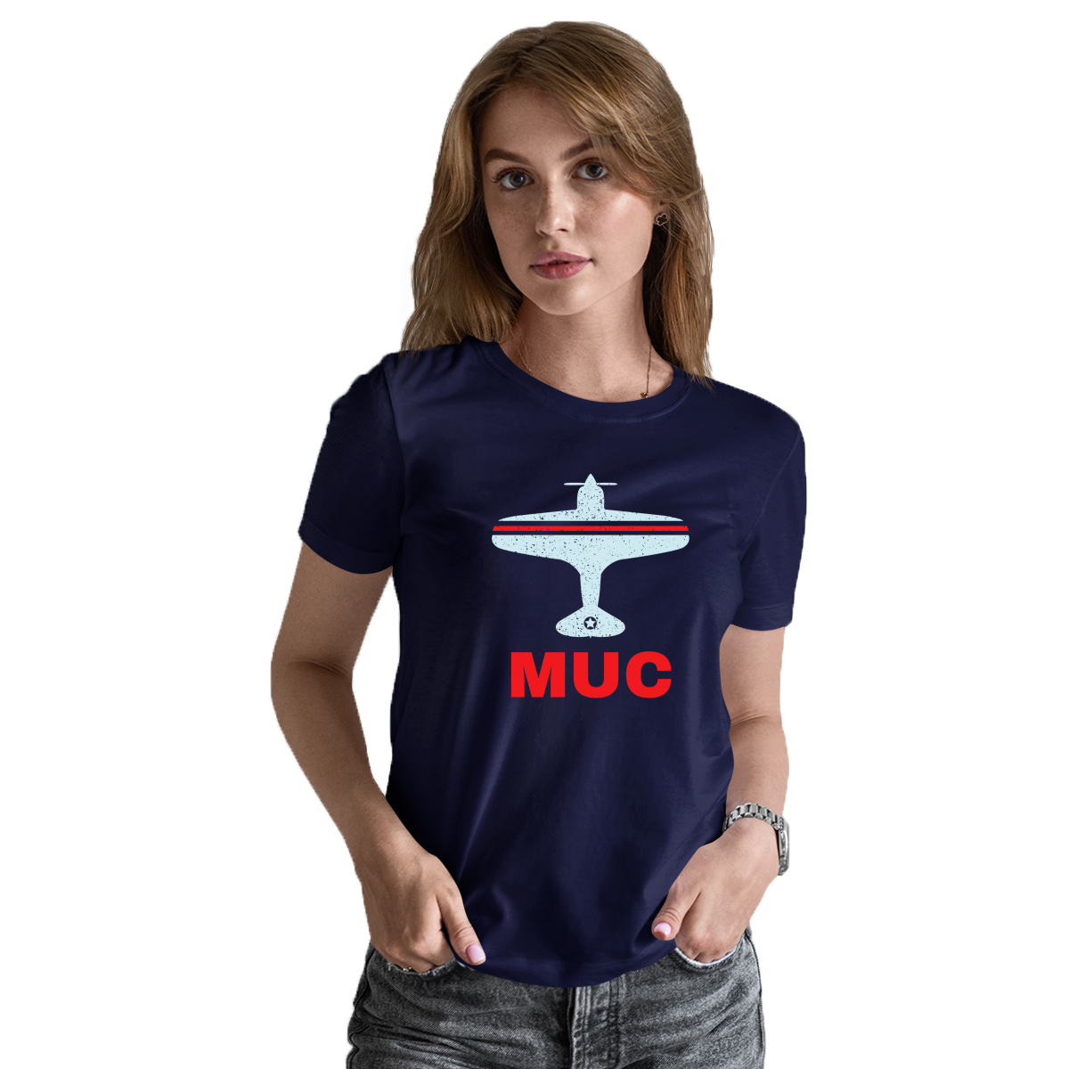 Fly Munich MUC Airport Women's T-shirt | Navy