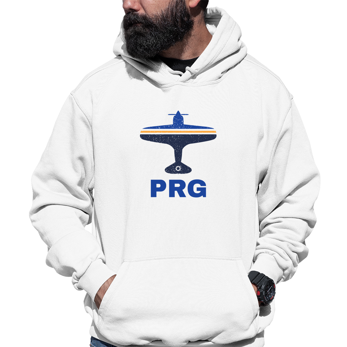 Fly Prague PRG Airport Unisex Hoodie | White