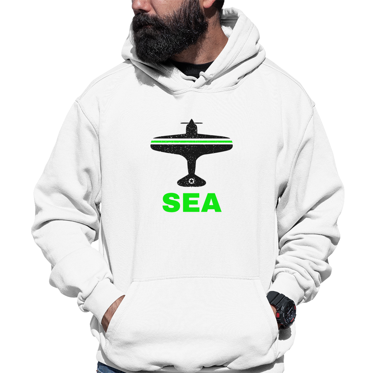 Fly Seattle SEA Airport Unisex Hoodie | White