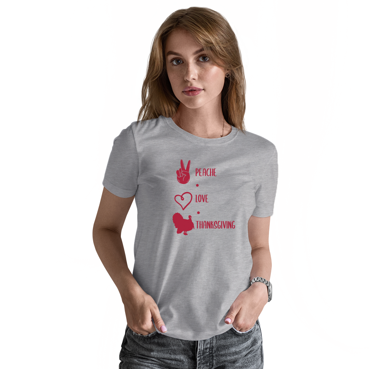 Peace Love Thanksgiving Women's T-shirt | Gray