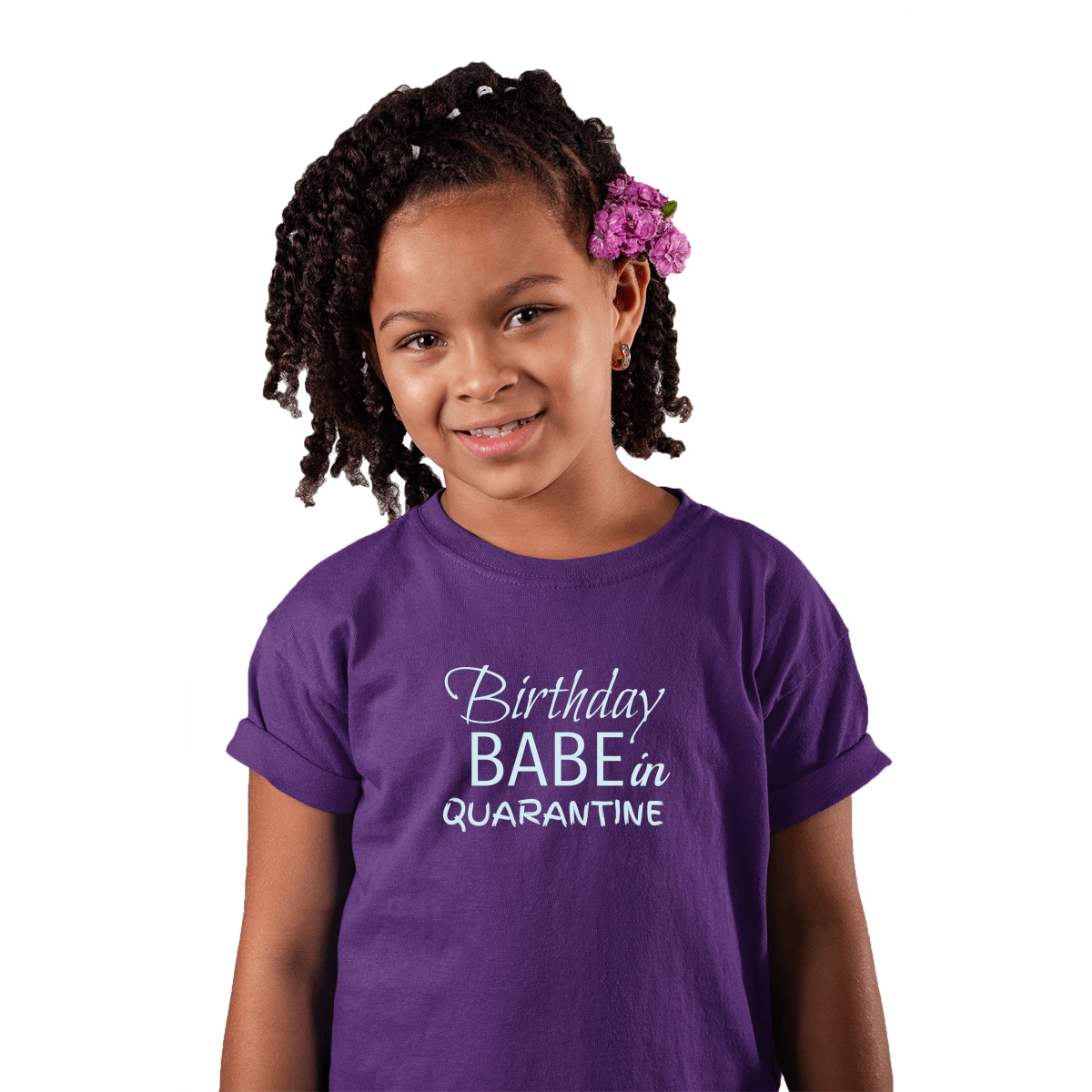 Birthday Babe in Quarantine Kids T-shirt | Purple