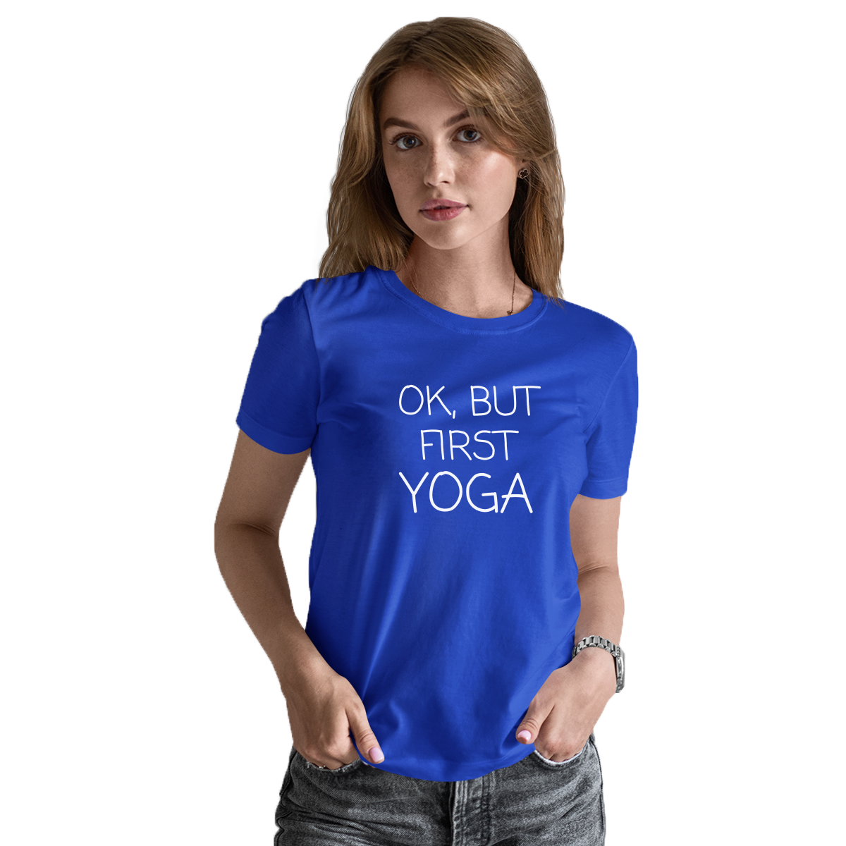 Ok But First Yoga Women's T-shirt | Blue