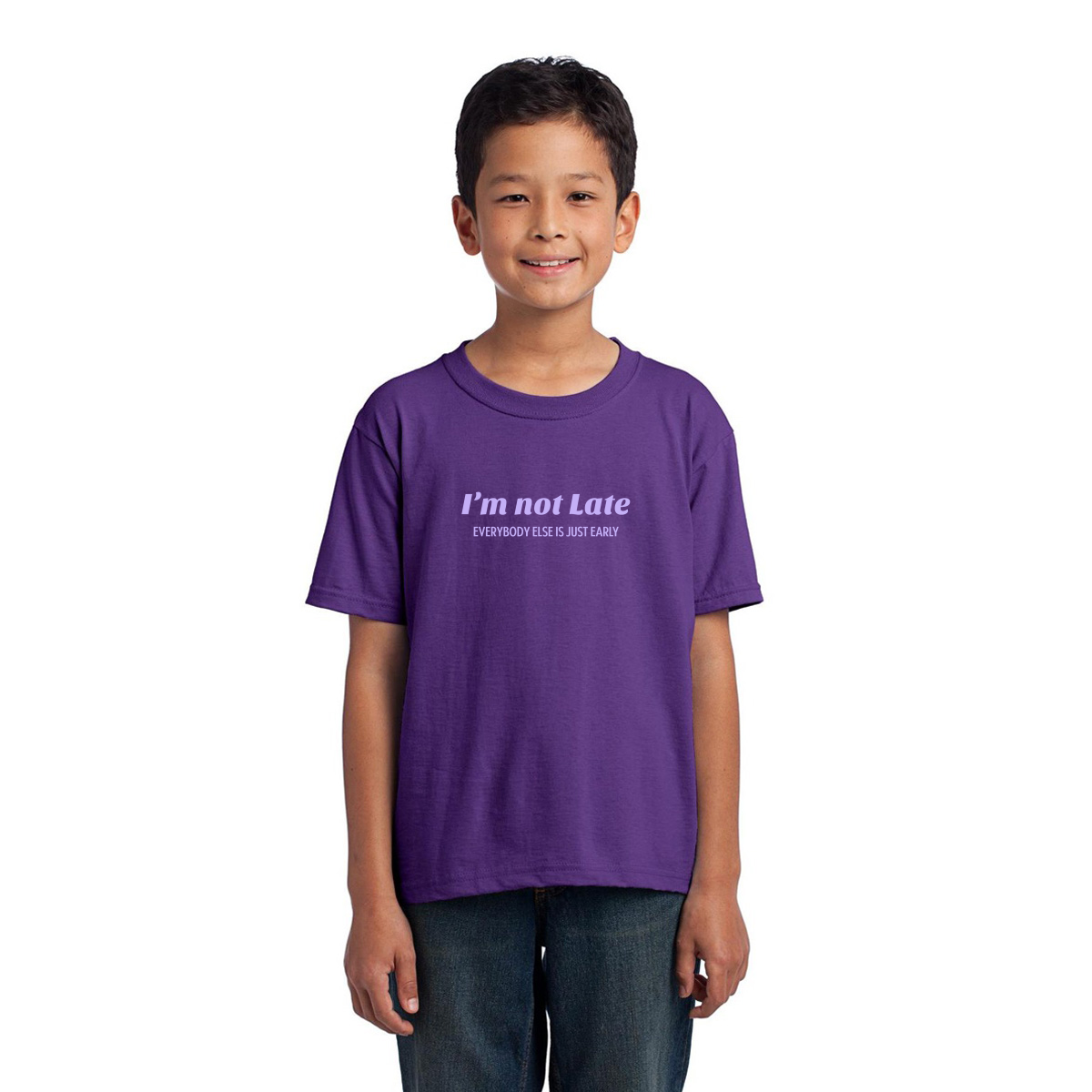 I’m not late everybody else is just early Kids T-shirt | Purple