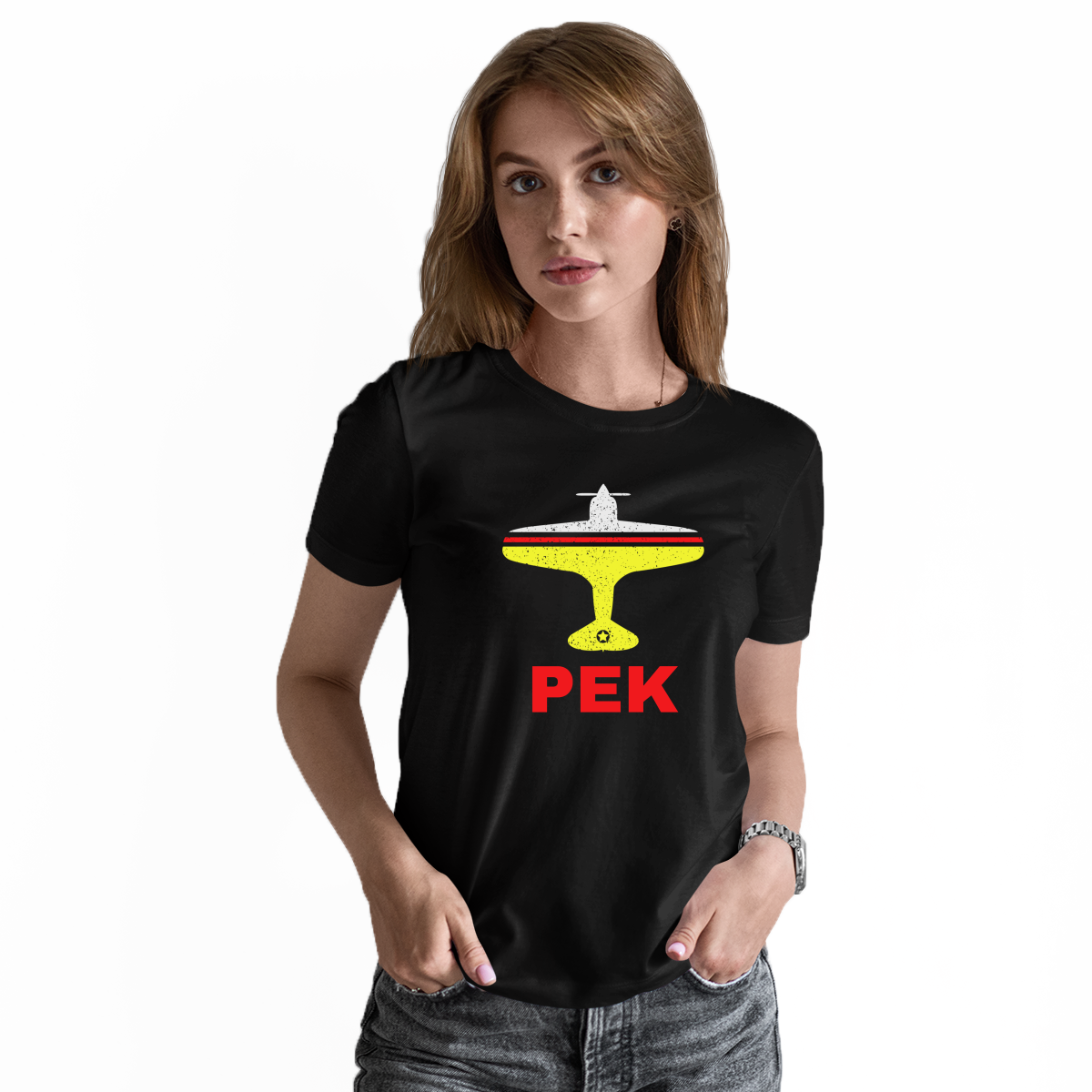 Fly Beijing PEK Airport Women's T-shirt | Black