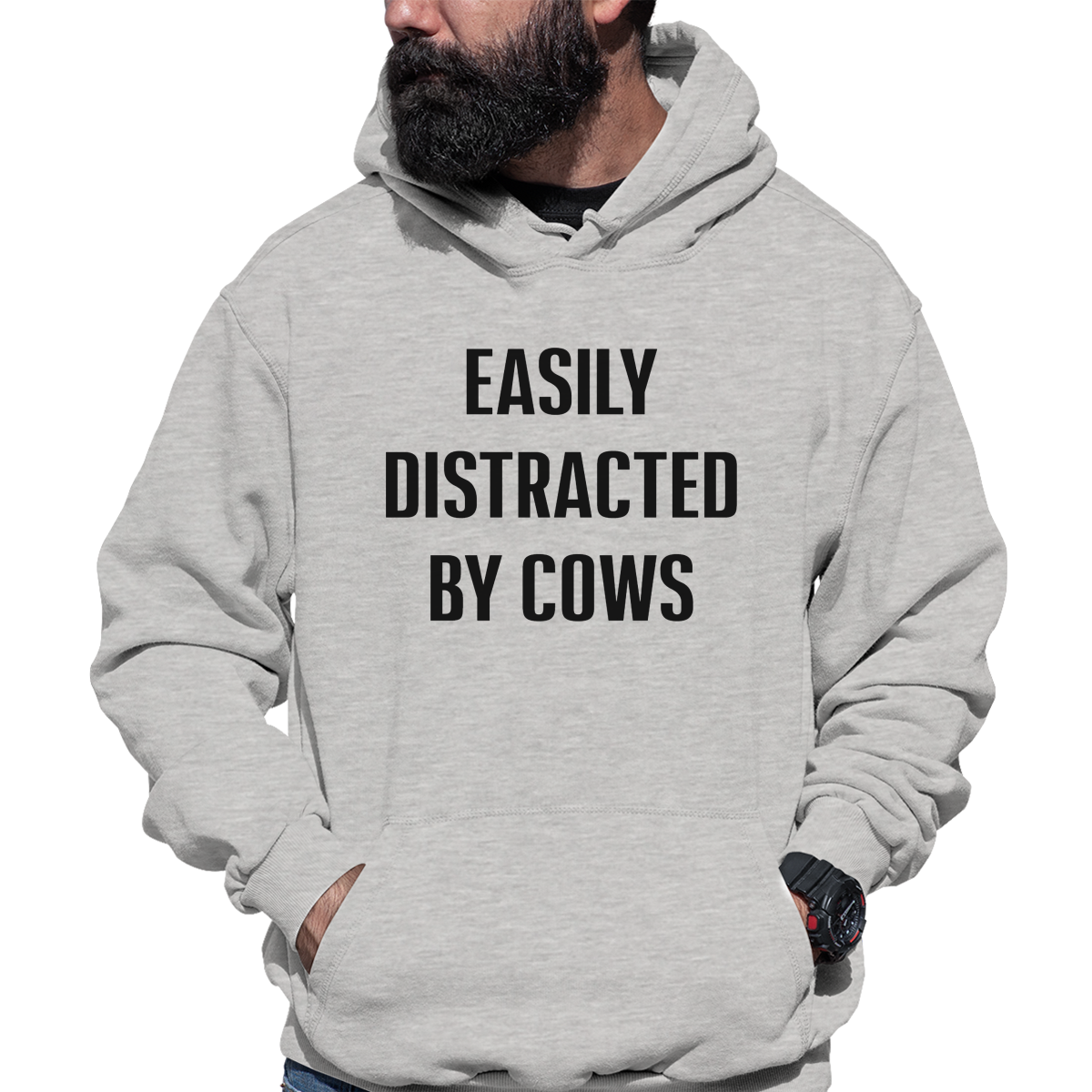 Easily Distracted By Cows Unisex Hoodie | Gray