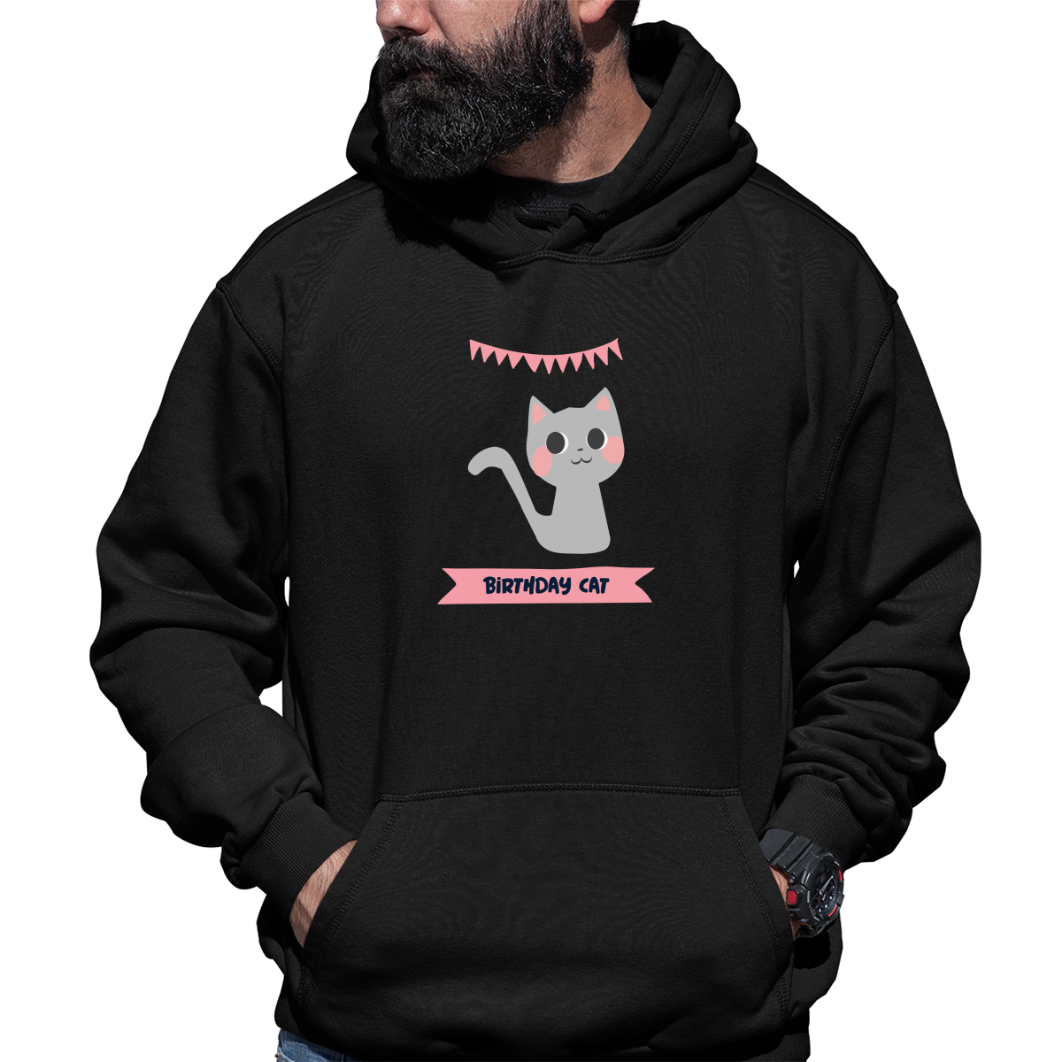 Birthday Cat Unisex Hoodie | Black