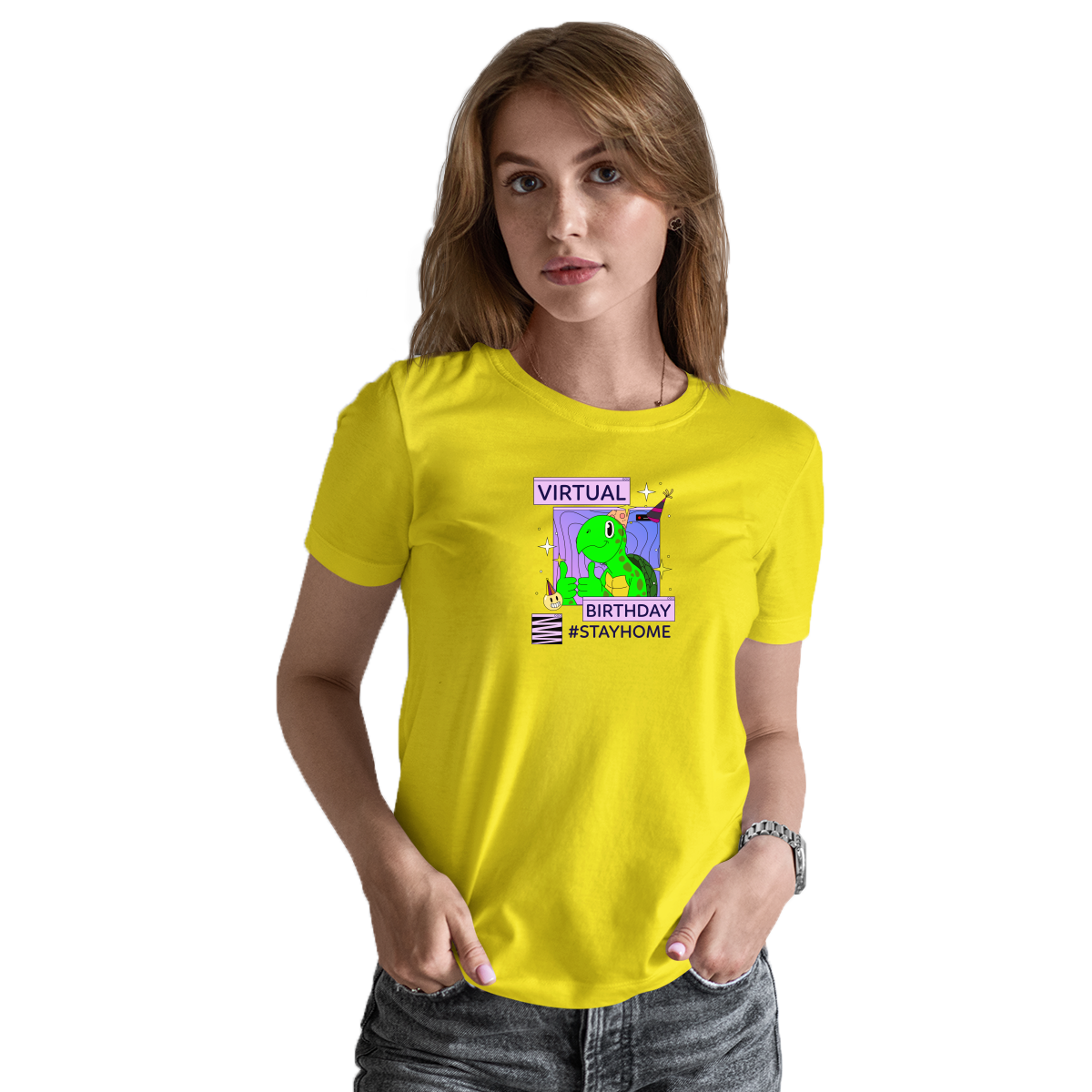Virtual Party Stay Home Women's T-shirt | Yellow