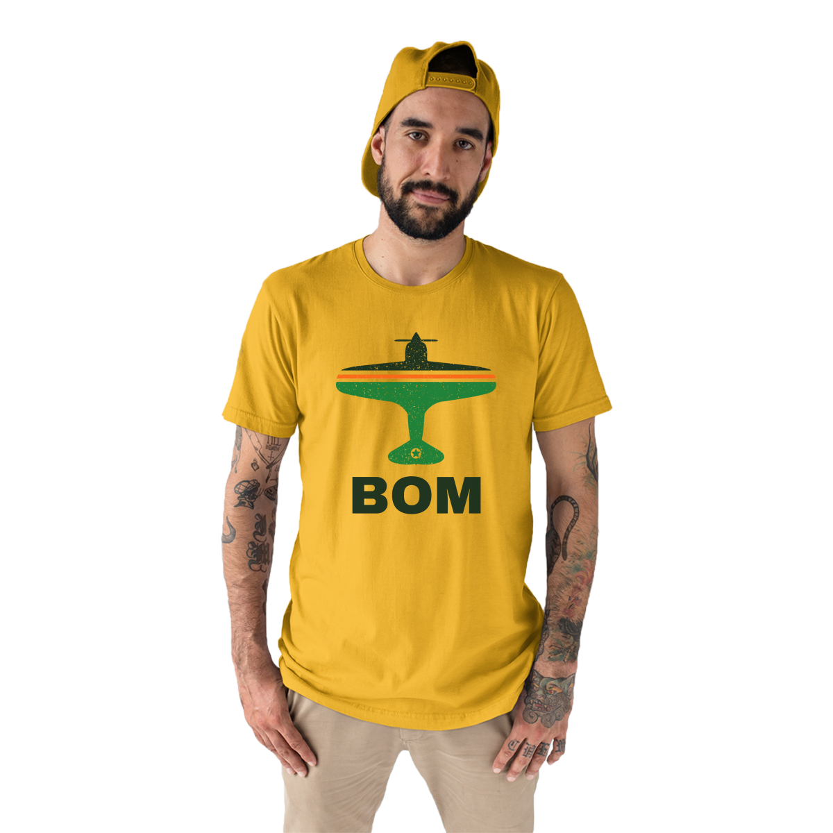 Fly Mumbai BOM Airport Men's T-shirt | Yellow
