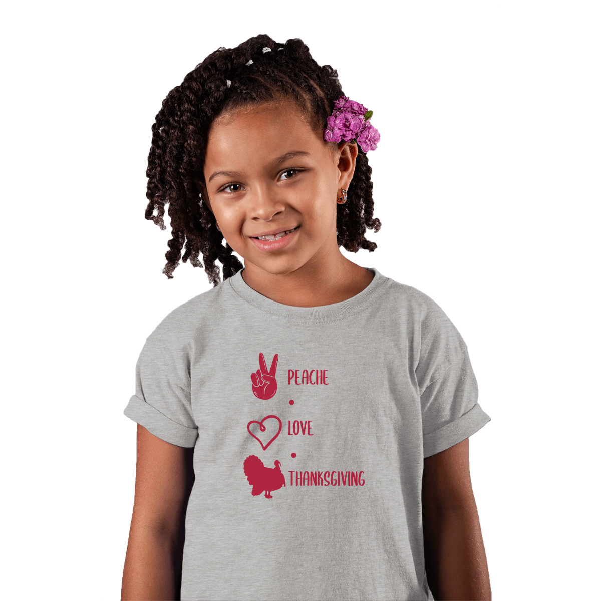 Peace Love Thanksgiving Kids T-shirt | Gray