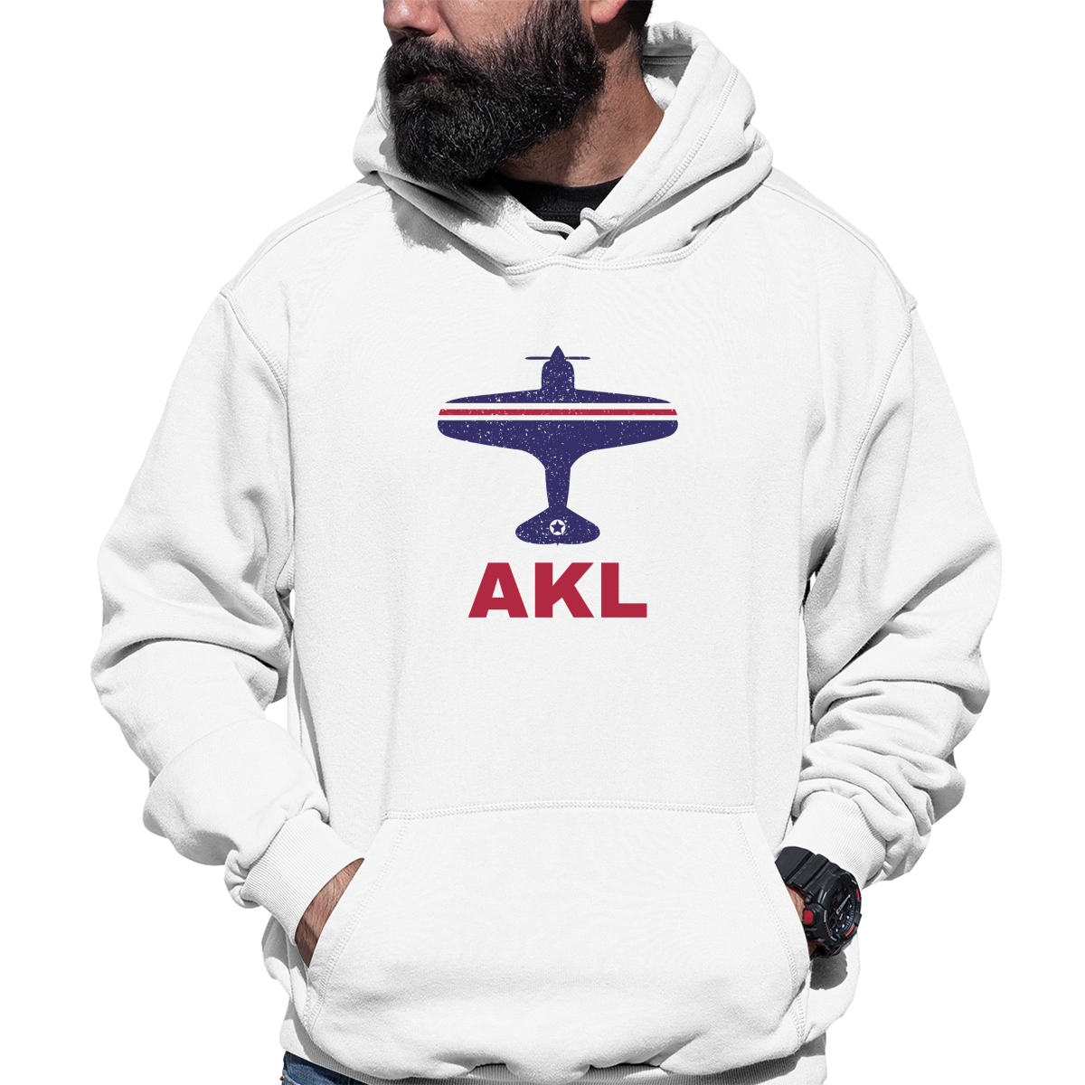 Fly Auckland AKL Airport Unisex Hoodie | White