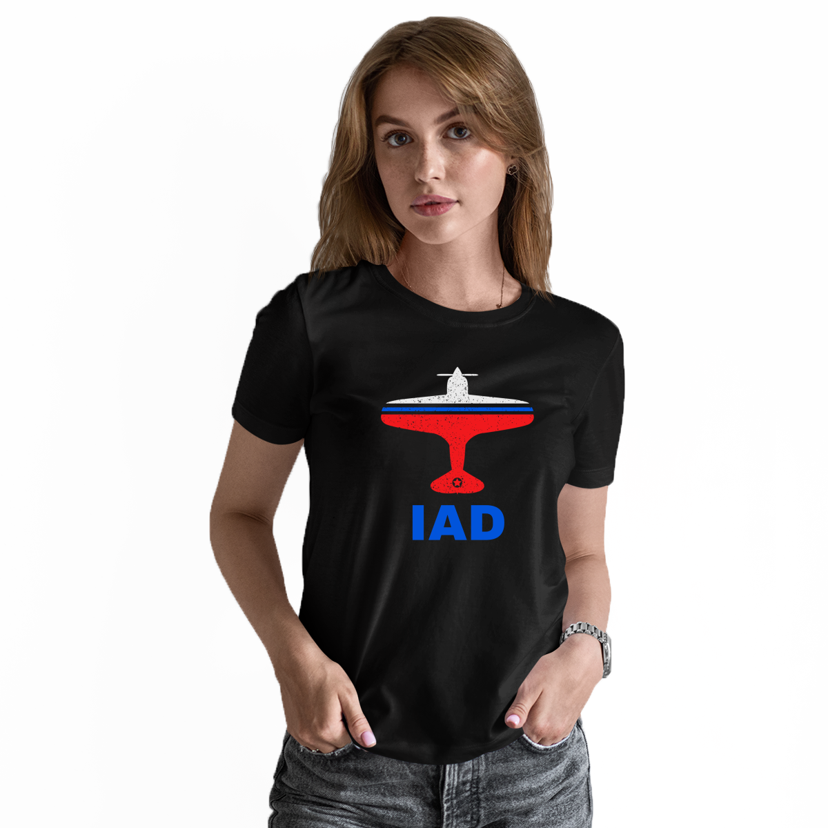 Fly Washington D.C. IAD Airport Women's T-shirt | Black