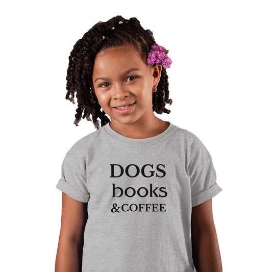 Dogs Books and Coffee Kids T-shirt | Gray