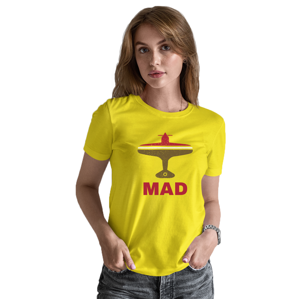 Fly Madrid MAD Airport Women's T-shirt | Yellow