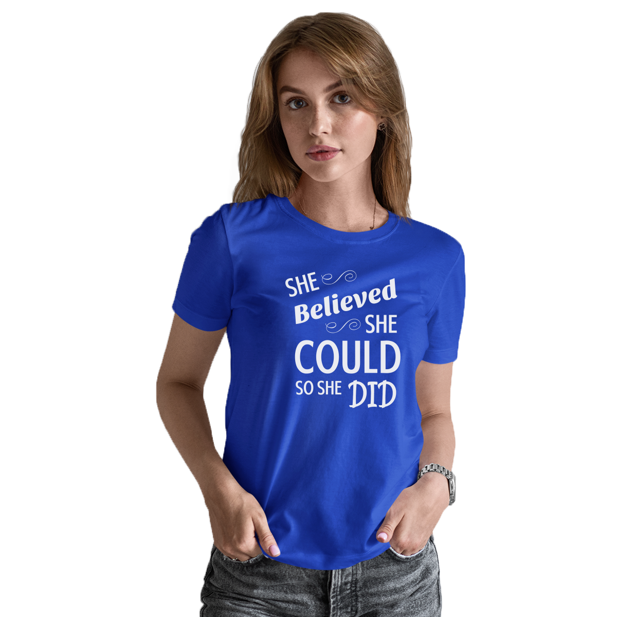 She Believed She Could So She Did  Women's T-shirt | Blue