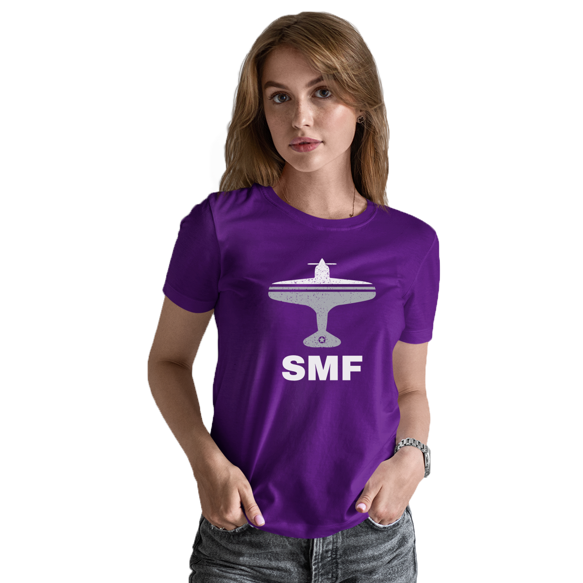Fly Sacrameto SMF Airport Women's T-shirt | Purple