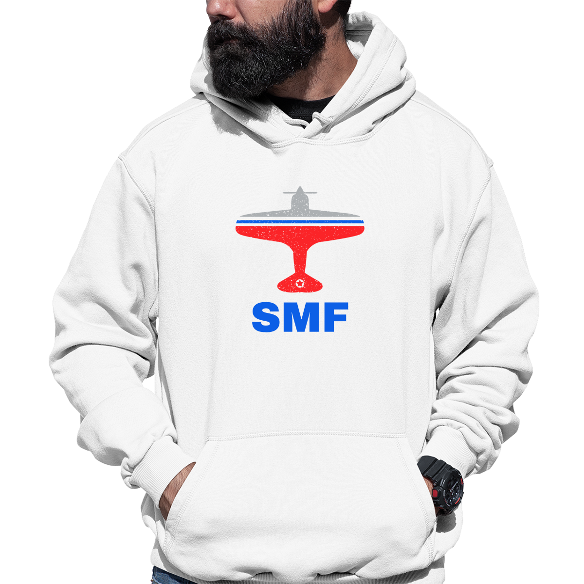 Fly Sacrameto SMF Airport Unisex Hoodie | White