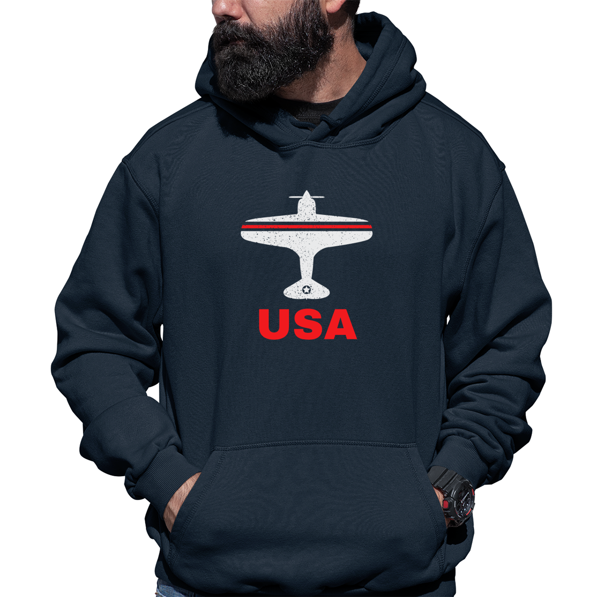 Fly USA Airport Unisex Hoodie | Navy