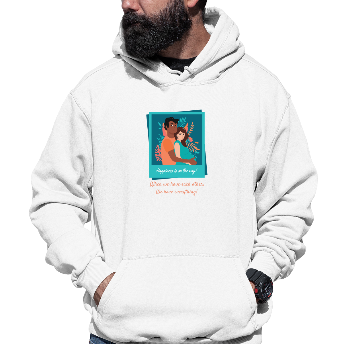 Happiness is on the way Unisex Hoodie | White