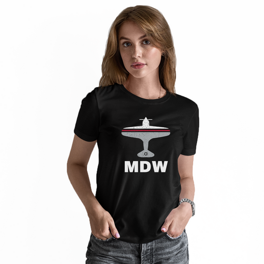 Fly Chicago MDW Airport Women's T-shirt | Black