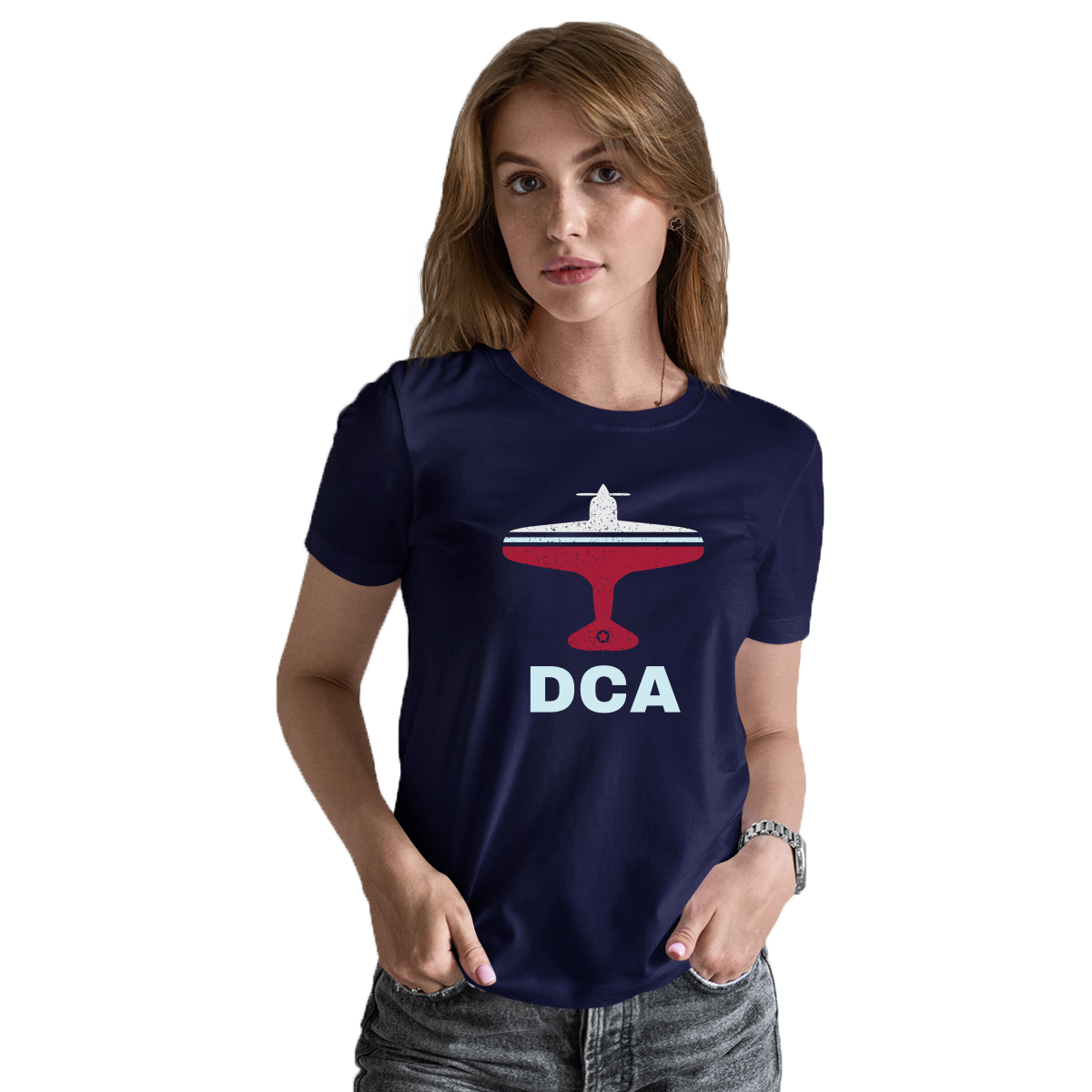 Fly Washington D.C. DCA Airport Women's T-shirt | Navy