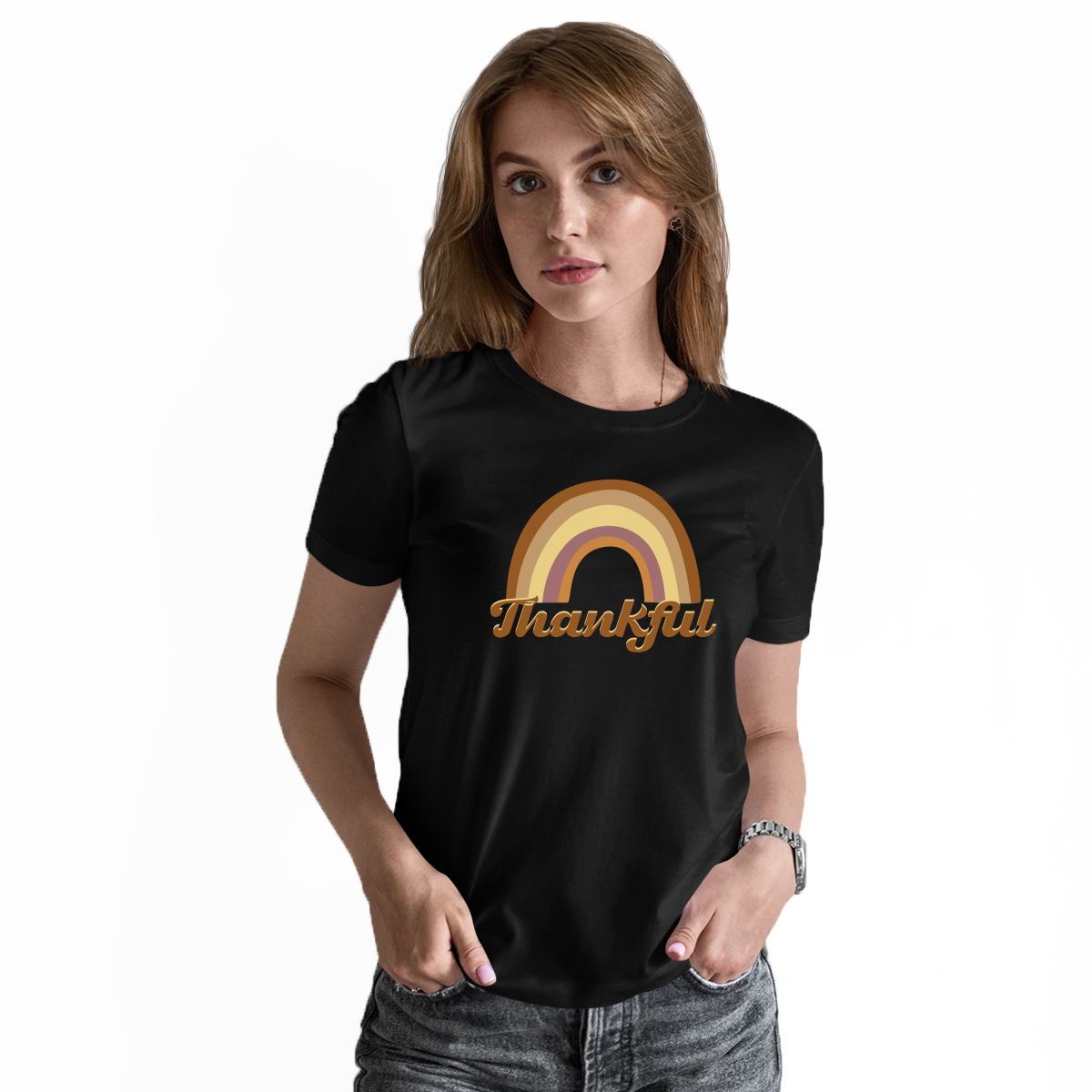 Thankful Retro Rainbow Women's T-shirt | Black