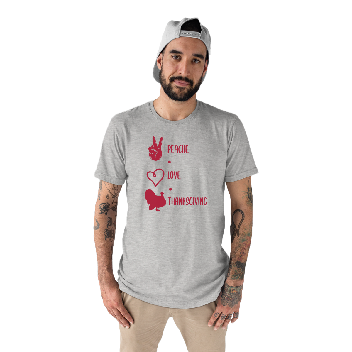 Peace Love Thanksgiving Men's T-shirt | Gray