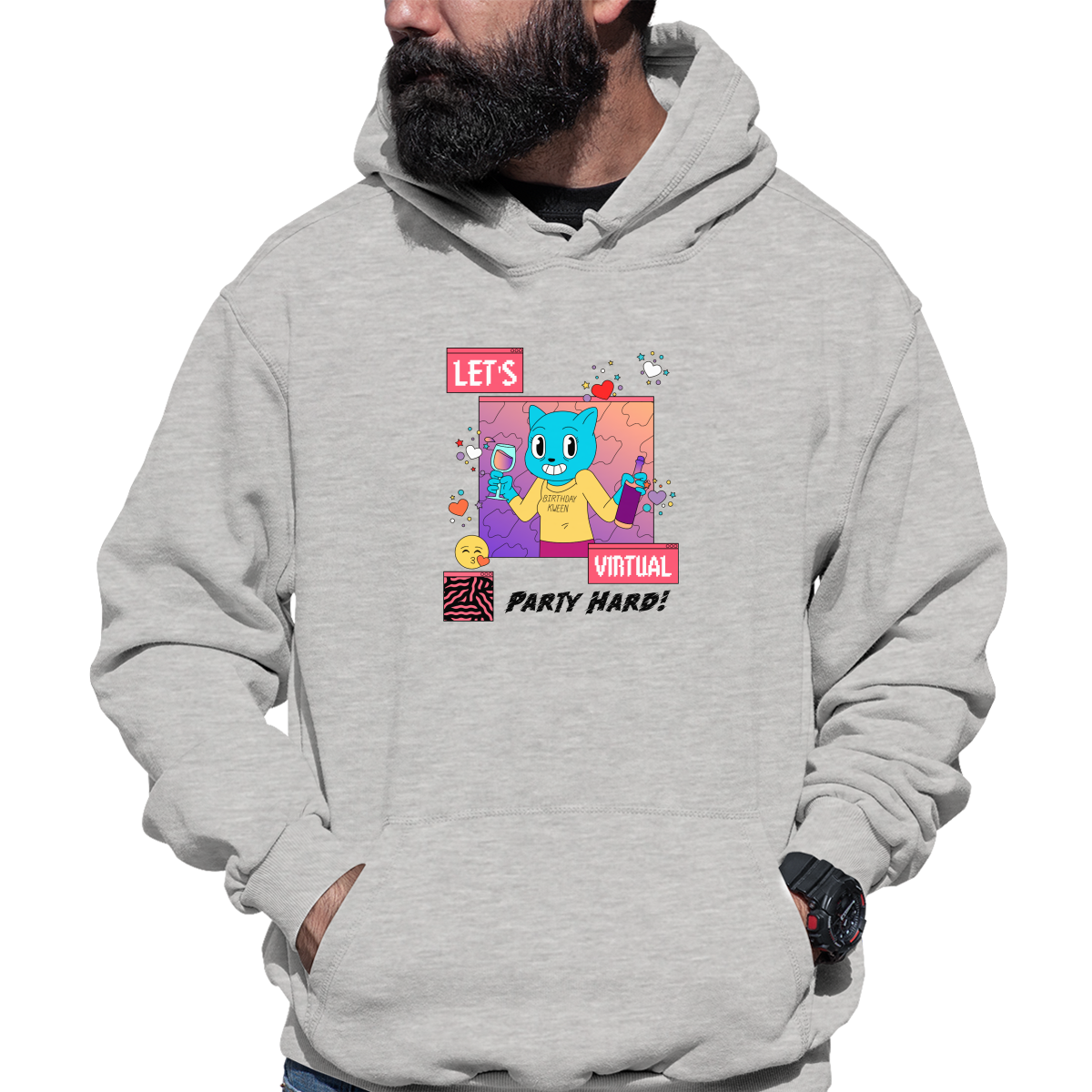 Happy Birthday Let's Virtual Party Unisex Hoodie | Gray