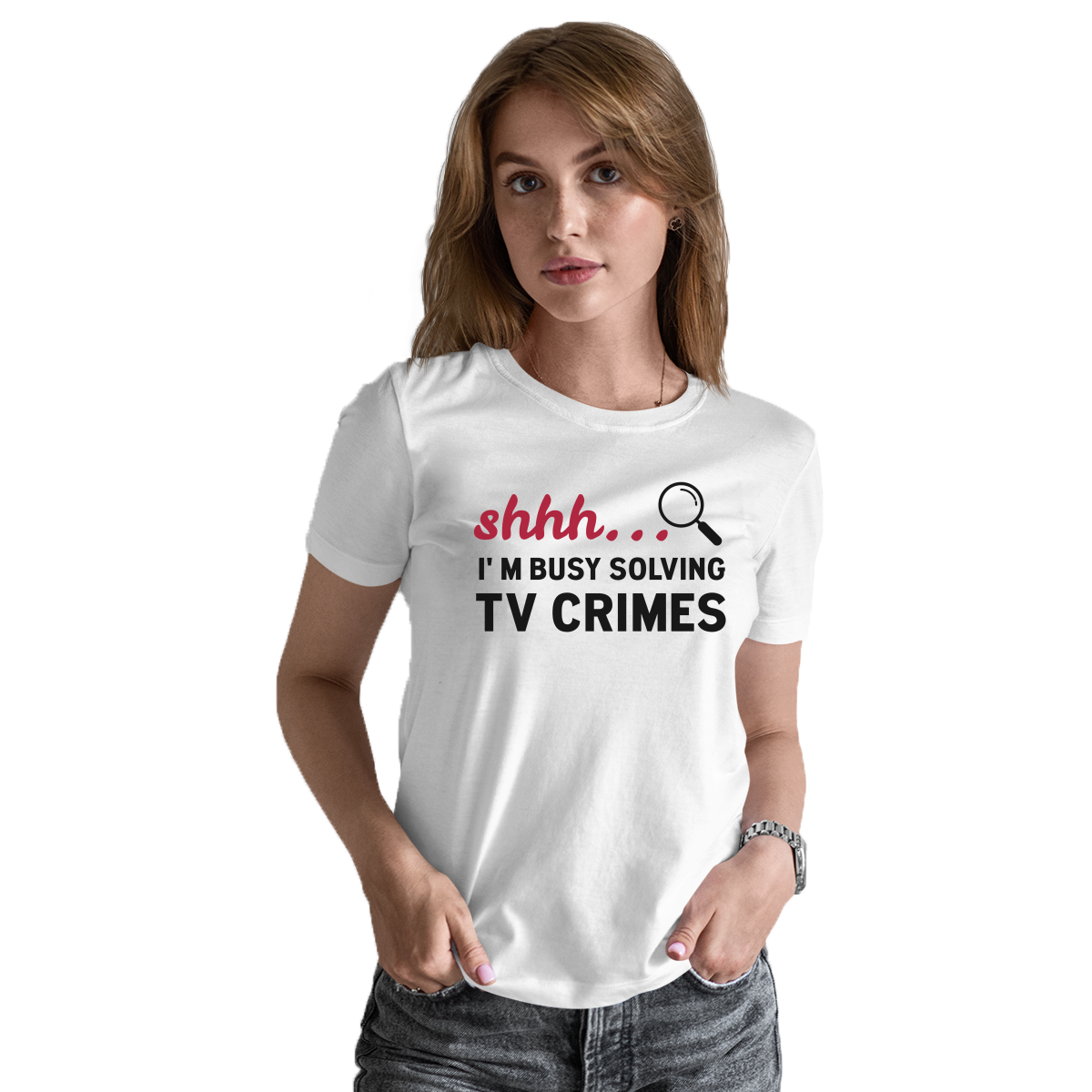 Shh I'm Busy Solving TV Crimes Women's T-shirt | White