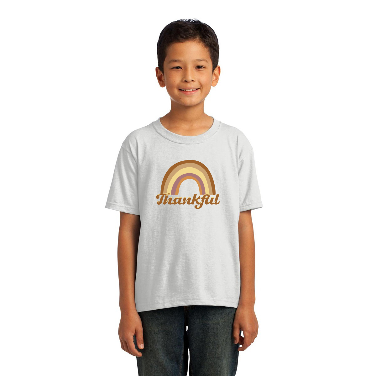 Thankful Retro Rainbow Kids T-shirt | White